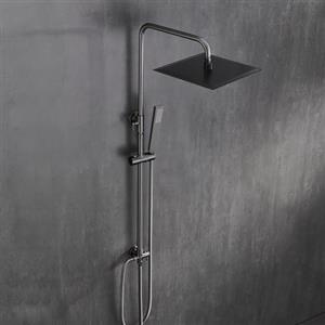 Görbach Colonna Doccia Acciaio Inox senza Miscelatore, Set Doccia a Pioggia con Asta Doccia Saliscendi Regolabili, Soffione 25x25cm, Grigio pistola