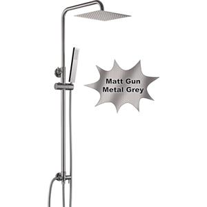 Görbach Colonna Doccia Acciaio Inox senza Miscelatore, Set Doccia a Pioggia con Asta Doccia Saliscendi Regolabili, Soffione 20x20cm, Grigio pistola
