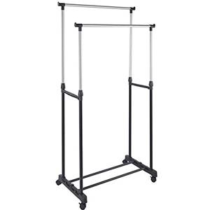 BAKAJI Stand Appendiabiti Allungabile da Terra in Acciaio Telescopico Allungabile con Ruote Attaccapanni 80 x 40 x 90/164 cm (Doppio)
