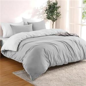 Dreamzie Copripiumino Matrimoniale 200x200 cm con 2 Federe 65x65 cm - Grigio Chiaro/Bianco Set Copripiumino Matrimoniale 200x200