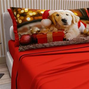 PETTI Artigiani Italiani - Lenzuola in Cotone con Federe in Stampa Digitale di Natale, Lenzuola Natalizie Due Piazze, Completo Letto Matrimoniale Natalizio, Xmas 15 Rosso, 100% Made in Italy