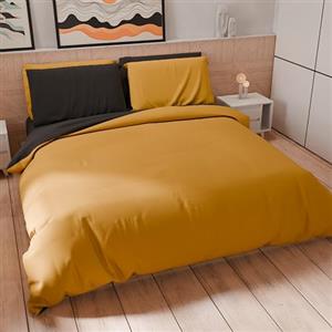 PETTI Artigiani Italiani - Set Copripiumino Singolo Maxi 220x155 cm (1 Federa 80x80 cm Inclusa), Parure Copripiumino Morbida Microfibra Tinta Unita Giallo Ocra - Nero