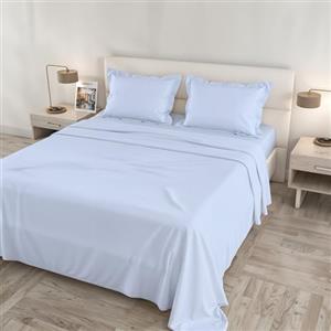 Italian Bed Linen Completo Letto RASO CLOE Matrimoniale Maxi 100% Cotone Made in Italy - Set Lenzuola, 2 Federe con Volant, Lenzuolo Sopra 260x300 cm, Lenzuolo Sotto 180x200 cm - AZZURRO