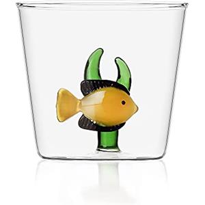 Ichendorf Milano Tumbler con Pesce Giallo e Alga Verde | Collezione Marine Garden | 35 cl | Vetro Borosilicato | Fatto a Mano