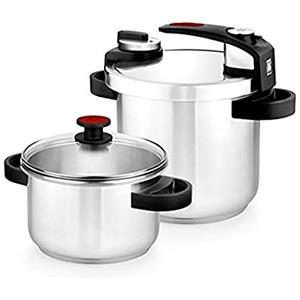 BRA Tekna | Set pentole a pressione 4+7 L, acciaio inox 18/10, 2 programmi di cottura, sistema di blocco apertura, adatto a tutti i piani cottura