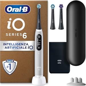 Oral-B Spazzolino Elettrico Ricaricabile iO 6 Grigio, 3 Testine di Ricambio per Spazzolino Elettrico, Pulizia Denti Efficace, Custodia Viaggio, Porta Testine, Delicato Su Gengive, Sensore di Pressione
