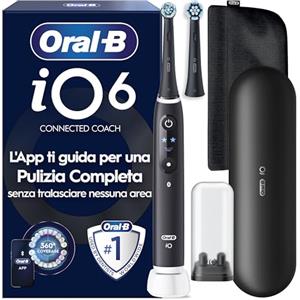 Oral-B iO 6 Spazzolino Elettrico, 2 Testine di Ricambio, Custodia, Nero - 2 Testine di Ricambio per Spazzolino Elettrico, Ricaricabile, Custodia da Viaggio, Sensore di Pressione, Pulizia Denti