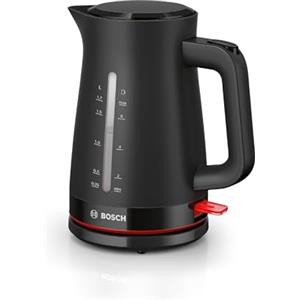 Bosch Bollitore Elettrico TWK3M123, Capacità 1.7 L, Spegnimento Automatico, Riscaldamento Rapido, Filtro Anticalcare Removibile, Indicatore Livello dell'Acqua Esterno, Facile da Pulire, Nero