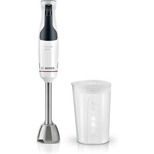 Bosch Serie 4 Frullatore a Immersione MSM4W210, 600 W, Impugnatura Ergonomica, Regolazione Dinamica della Velocità, 4 Lame in Acciaio Inox, Bicchiere Graduato Incluso, Piede in Acciaio Inox, Bianco