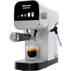 Taurus - Macchina da caffè espresso Euforia Digitale + 1350W | 20 bar | Serbatoio 900 ml | Portafiltro 1 e 2 uscite | Pannarello | Display touch | Scalda tazze | Finiture acciaio inox
