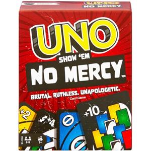 Mattel Games - UNO No Mercy, la Versione di Uno più brutale di Sempre, con 56 Nuove Carte, Regole Speciali e Carte Azione spietate, Come Pesca 6 e Pesca 10, 7+ Anni, HWV18