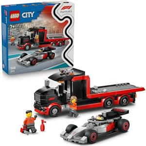 LEGO City Display Truck F1 con Auto da Corsa Audi F1 Giocattolo - Kit con 3 Minifigure e Funzione di Sollevamento Veicoli - Idea Regalo per Bambini da 7 Anni in su Fan degli Sport Motoristici - 60493