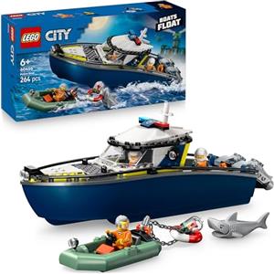 LEGO City Inseguimento del Motoscafo della Polizia - Include 2 Barche Giocattolo, 3 Minifigure e una Figura di Squalo - Regalo per Bambini e Bambine da 6 Anni in su - 60456
