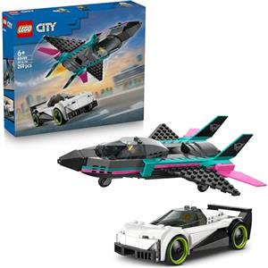 LEGO City Jet vs. Car Toy - Building Kit w/Plane, Supercar Plus Pilot & Driver Minifigures - Creative Birthday Gift Idea for 6+ Year Old Boys - 60489