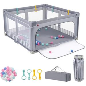 LIFEZEAL Box Bambini e Neonati 0-3 Anni, Recinto, 150x150cm, Già Montato, Pieghevole, Portatile, con Borsa, Maniglie, Palline, Bordo Protettivo, Parco di Gioco, Centro di Attività, in Rete Traspirante