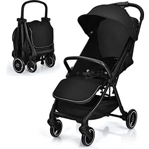LIFEZEAL Passeggino Ultraleggero per Bambini 0-36 Mesi, Pieghevole, Portatile, Regolabile, Compatto, 6kg, Passeggino con Parasole, Cintura di Sicurezza, Freno, Cesto, per Viaggio, Aereo (nero)