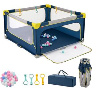 LIFEZEAL Box Bambini e Neonati 0-3 Anni, Recinto, 150x150cm, Già Montato, Pieghevole, Portatile, con Borsa, Maniglie, Palline, Bordo Protettivo, Parco di Gioco, Centro di Attività, in Rete Traspirante
