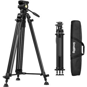 SMALLRIG Treppiede video in lega di alluminio resistente da 73''/186 cm, carico massimo 8 kg, testa fluida con inclinazione da +85° a -78°, peso del treppiede da viaggio compatto 3,1 kg, AD-14-5440