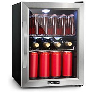 KLARSTEIN Mini Frigo da Camera per Birra, Portatile, Piccolo da Ufficio, con Porta in Vetro, Bar con Ripiani Rimovibili, 3-10°C, 33L