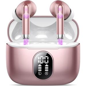 QXQ Cuffie Bluetooth, 2026 Nuovo Auricolari Bluetooth 5.4 Hi-Fi Stereo con 4 ENC Mics, 40 Ore Mini Cuffie Wireless Cancellazione Rumore Cuffiette Bluetooth, Cuffie Senza Filo per Android/iOS, Oro Rosa