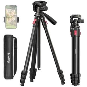 SMALLRIG Treppiede per fotocamera in alluminio AP-30, treppiede da viaggio da 67,7" con clip per telefono e borsa trasporto, treppiedi portatili con gambe a blocco rapido, carico max 11 libbre - 5474