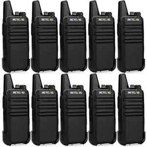 Retevis RT622 Walkie Talkie, Mini Walkie Talkie Ricaricabile, Scan VOX, 16 Canali Licenza-libero PMR446, Allarme di Emergenza, Ricetrasmettitori Portatile per Scuole, Ristorante (Nero, 10 Pezzi)