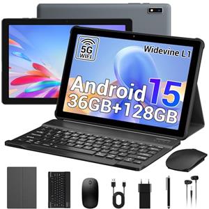 PIXGOOD Tablet 10 pollici Android 15, Tablet in offerta con 5G wifi Octa-Core 2.0GHz, 36GB RAM, 128GB ROM (TF 1TB), 8000mAh, Camera 5+8MP, Tablet con tastiera|Mouse|Custodia|auricolari-grigio