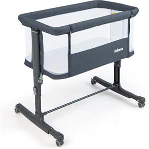 LIFEZEAL 3 in 1, culla regolabile in altezza a 5 livelli, culla con materasso, lettino da viaggio mobile su ruote con navicella, culla per bambini dalla nascita fino a 9 kg (grigio scuro)