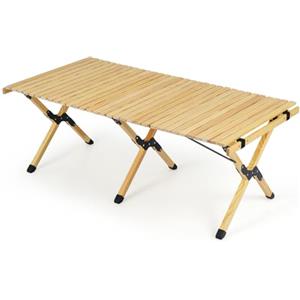 HOMASIS Tavolo da Campeggio Pieghevole, Tavolo da Picnic in Legno per 4-6 Persone, con Piano Arrotolabile e Borsa da Trasporto, Tavolino Portatile per Giardino e Cortile, 122 x 60 x 45 cm (Naturale)