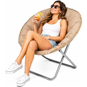 BAKAJI Poltrona Sedia Moon Con Schienale Pieghevole Tessuto Imbottito Trasporto Da Giardino Terrazza Imbottitura Resistente e Confortevole Struttura In Acciaio Design Moderno 80x80x70 cm (Marrone)