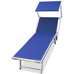 BAKAJI Lettino Prendisole Pieghevole da mare Stabilimento Spiaggia Professionale Struttura in Alluminio 190 x 60 x40/90 cm Sdraio Mare Spiaggia Piscina con tettuccio Parasole (Blu)
