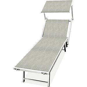 BAKAJI Lettino Prendisole Pieghevole da mare Stabilimento Spiaggia Professionale Struttura in Alluminio 180 x 60 x40/90 cm Sdraio Mare Spiaggia Piscina con tettuccio Parasole (Grigio Melange)