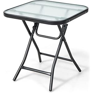 LIFEZEAL Tavolo da Giardino in Vetro Temperato, Telaio in Metallo, Tavolino Quadrato Pieghevole, con Fibbia di Sicurezza, Già Montato, per Esterno, Balcone, Cortile, Peso Max 50 kg, 46,5x46,5x42,5 cm