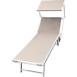 BAKAJI Lettino Prendisole Pieghevole da mare Stabilimento Spiaggia Professionale Struttura in Alluminio 190 x 60 x40/90 cm Sdraio Mare Spiaggia Piscina con tettuccio Parasole (Tortora)