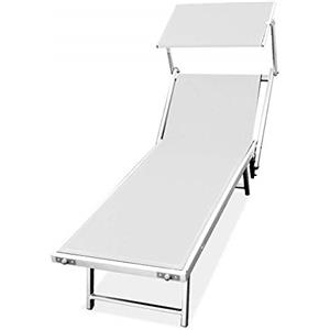 BAKAJI Lettino Prendisole Pieghevole da mare Stabilimento Spiaggia Professionale Struttura in Alluminio 190 x 60 x40/90 cm Sdraio Mare Spiaggia Piscina con tettuccio Parasole (Bianco)