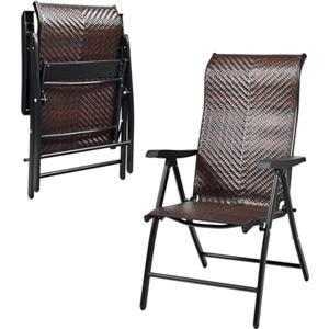 LIFEZEAL Sedia da Giardino in Rattan PE, Sedie Pieghevoli da Interno e Esterno, Poltrona di Vimini con Schienale Reclinabili per Balcone, Sedia a Sdraio con Telaio in Metallo, Portata 120 kg (1)