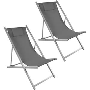 Baroni Home Set 2 Sedie Prendisole Pieghevoli e Reclinabili con Cuscino Imbottito, Sdraio da Giardino e Spiaggia con Schienale Reclinabile, Tessuto Impermeabile Traspirante,. 60x97x92 cm Grigio