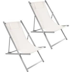 Baroni Home Set di 2 Sedie Prendisole Pieghevoli e Reclinabili con Cuscino Imbottito, Sdraio da Giardino e Spiaggia con Schienale Reclinabile, Tessuto Impermeabile Traspirante,. 60x97x92 cm Panna