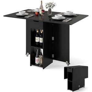 LIFEZEAL Tavolo da pranzo pieghevole con 1 cassetto e 2 ripiani, tavolo allungabile in legno con 2 ruote, 4-6 persone, sala da pranzo, soggiorno, cucina, max 65/70 kg (nero, 120 x 72 x 75 cm)