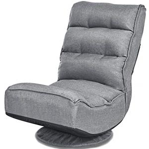 LIFEZEAL Poltrona Relax, Base Girevole, Sedia Imbottita da Terra, Schienale Ergonomico, Pighevole e Regolabile a 5 Livelli, Peso Max 150 kg, Salvaspazio, per Gaming, Lettura, Lavoro, Grigio