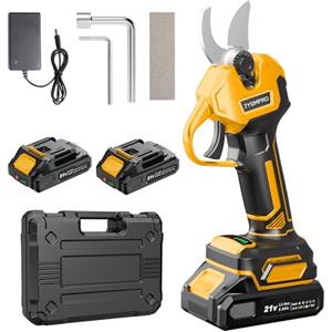 JYGMPRO Forbici Potatura a Batteria 21V, Cesoie Elettriche Brushless 30mm con 2 Batterie, 4 Aperture di Taglio, Display LCD e Valigetta, per Ulivo, Vigneto, Frutteto e Giardino