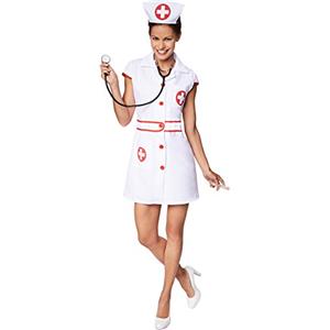 TecTake Costume da Donna Infermiera Sexy | con Chiusura Lampo Continua Anteriore | Croce Rossa Stampata | Abito Corto Sexy (M | No. 301504)