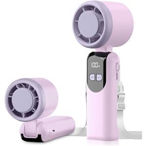 LULUWA Ventilatore Turbo Portatile, 100 Velocità Pieghevole 90° & Ricaricabile USB Display LED con Cordino Ventilatore Mini da Tavolo o da Collo per Shopping Campeggio Viaggi e Passeggiate (Viola)