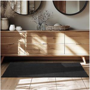 tectake® Tappeto Salotto, Tappeto Pelo Corto, Tappeto Salotto Design Elegante, Tappeto Lavabile in Lavatrice, Ideale per Sala da Pranzo, Camera da Letto e Studio - Nero, 80 x 150 cm