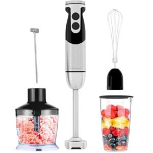 MEGAWISE Frullatore a immersione MegaWise Pro Titanium Reinforced 5 in 1, potente 400 W con lame più affilate dell'80%, frullatore con cavo a 12 velocità (nero)