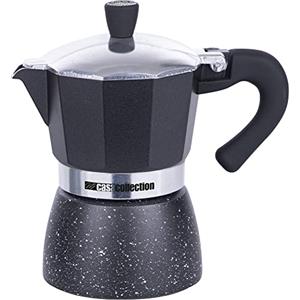 BAKAJI Caffettiera in Alluminio Pressofuso, Macchinetta Caffe con Filtro Microforato, Becco Antigoccia, Moka 3 Tazze 150ml, Manico e Pomolo Soft Touch, Fornelli Gas, Elettrico e Vetroceramica (Nero)