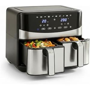 LIFEZEAL Friggitrice ad Aria a Doppio Cestello, Air Fryer Doppia 8L 2100W per Famiglia, 10-in-1 Digitale, Aria Calda a 360°, Touchscreen, Timer, 40-200°C