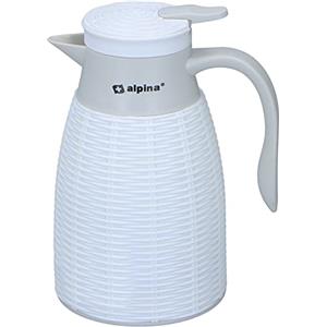 BAKAJI Caraffa Termica Capacità 1 Litro con Tappo di Temperatura Isolante, Thermos Sottovuoto a Doppia Parete Salvafreschezza, Sistema di Contenimento Caldo e Freddo, Manico Ergonomico (Bianco)