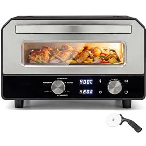 LIFEZEAL Forno Elettrico per Pizza, Forno da Tavolo con 6 Programmi, Cottura in 2 Minuti, Temperatura e Tempo Regolabili, Macchina da Tavolo per Pizza a 400℃ con Pietra e tagliapizza a rotella