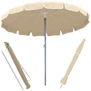 BAKAJI Ombrellone Antivento da Mare Spiaggia Giardino Diametro 220 cm con Palo in Alluminio 32mm Struttura a 16 Stecche in Fibra di Vetro e Rivestimento in Tessuto Poliestere 200g Anti UV (Beige)
